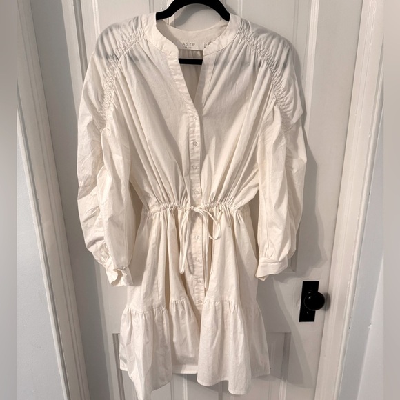 Astr // White Button-Down Adjustable Waist Shirt Dress - Picture 1 of 8